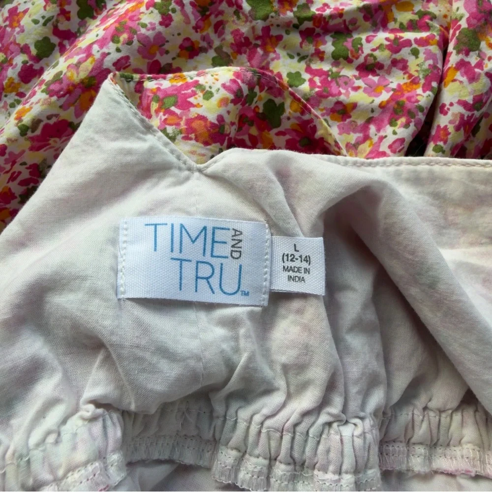Time and Tru Pink Floral V-Neck Tie-Shoulder Mini Dress - Picture 6 of 6